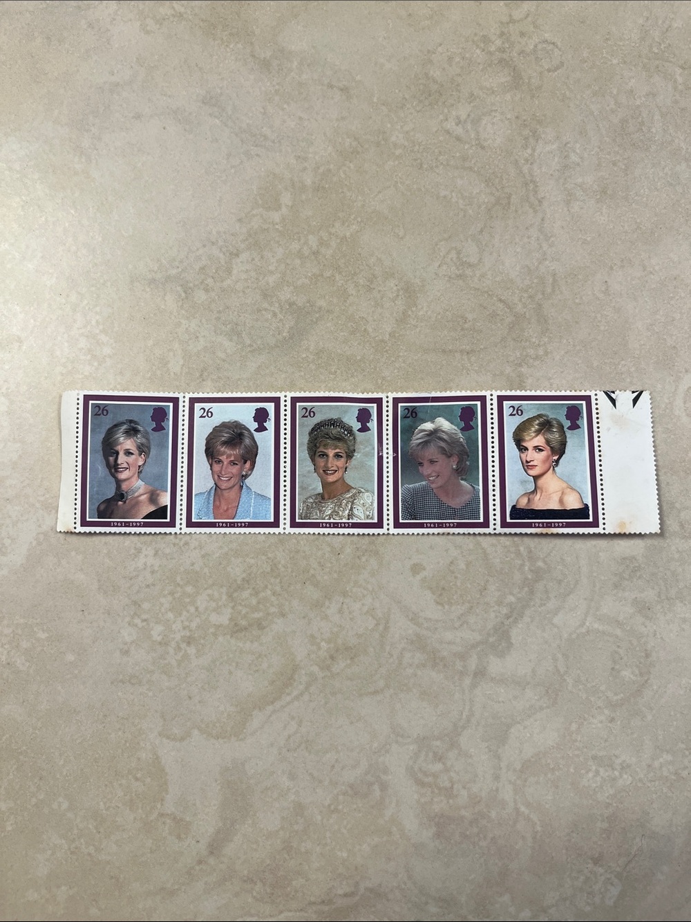 Vintage Princess Diana Commemorative Stamp Strip Set of 5 - Unused
